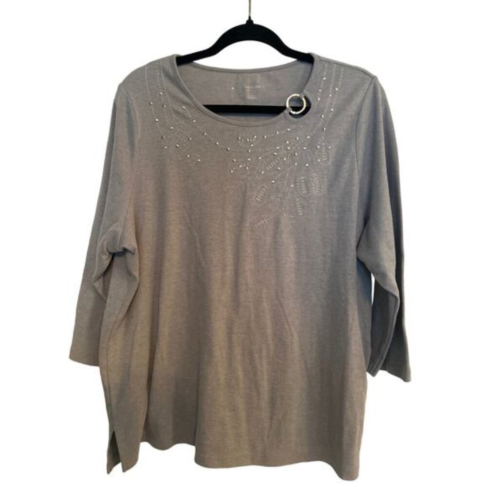 Allison Daley gray 3/4 sleeve embellished top, Size 1x